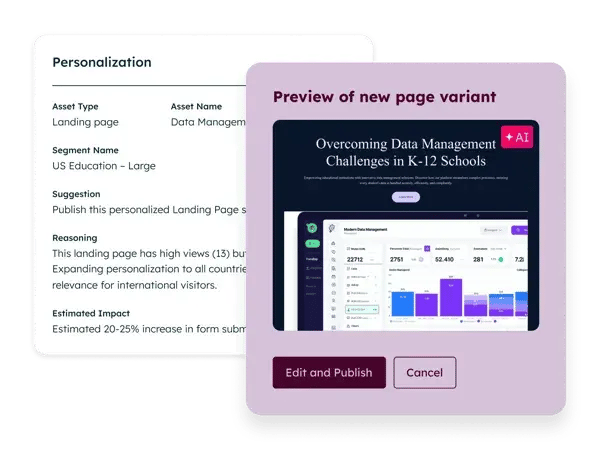 Personalization agent suggestions from HubSpot